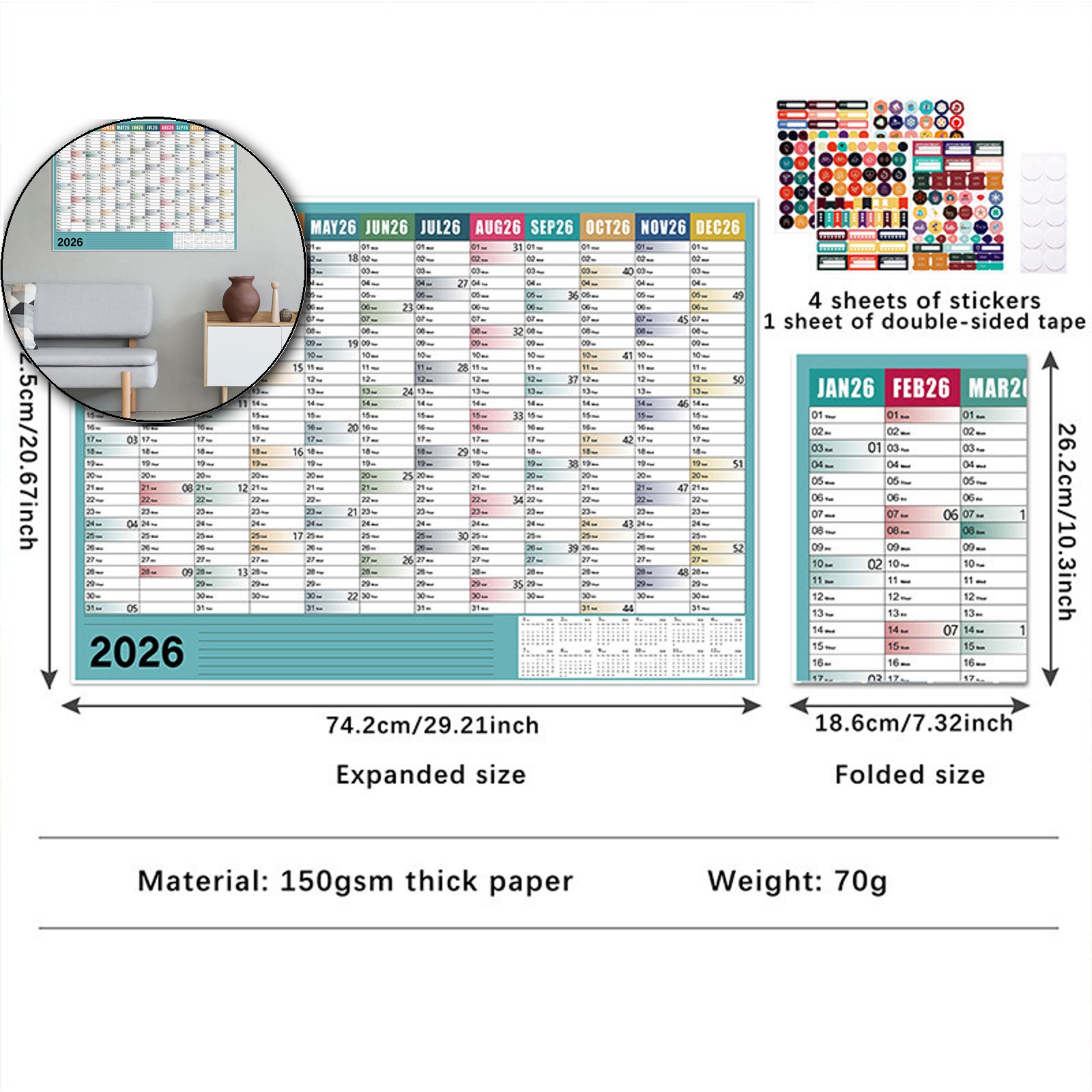 2026 Planner Wall Calendar - 29x20 Inch Oversized Notebook with Tip