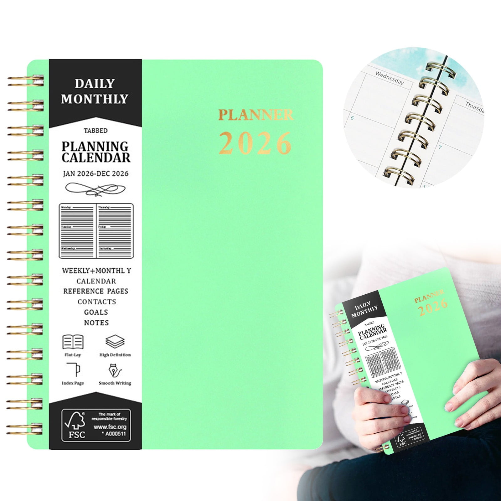 2026 Planner, Weekly Monthly Calendar Planner, Hardcover Spiral Planner, 2026 Weekly Monthly Planner, Jan 2026 Dec 2026 Planner, Daily Organizer Planner, 8x6 Inch Planner