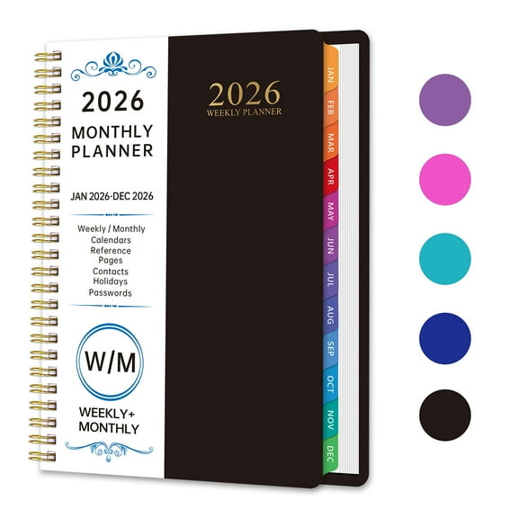 2026 Planner - Weekly and Monthly Calendar Planner from January 2026 - December 2026, 6.5" x 8.5" Daily Agenda with Monthly Tab, Flexible Cover, Note Pages, Pockets, Bookmark, Spiral Binding