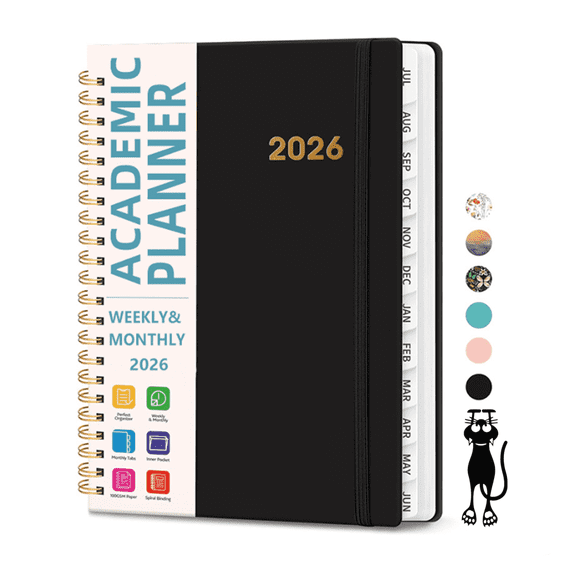 2026 Planner, Weekly and Monthly Calendar Planner for Women, Jan 2026 - Dec 2026, Hardcover Planning Agenda book with Tabs, Spiral Bound, Inner Pocket, Perfect for School Office Supplies  （ 6.3" x 8.