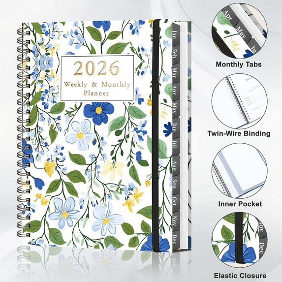 2026 Planner Weekly and Monthly from Jan 2026 - Dec 2026, 6" x 8" Large Academic Planner with Tabs, Spiral Hardcover Calendar Agenda Notebook for College & Office
