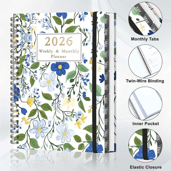 2026 Planner with Weekly & Monthly Layouts Jan 2026 - Dec 2026 6" x 8" Large Academic Planner with Tabs, Spiral Bound Hardcover Calendar Agenda Notebook for College & Office, White
