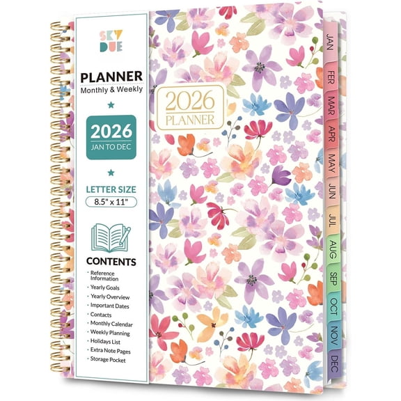 2026 Planner, Weekly and Monthly Planner, 8.5" x 11", January 2026 - December 2026, Agenda Planner with Monthly Tabs, Goal Setting & Time Management Organizer for Professionals & Students