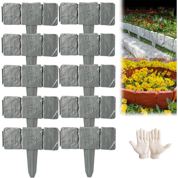 2026 Plastic Garden Retaining Fence,Stone-Look Lawn Edging Border,Decorative Flower Bed for Landscaping,Outdoor Tool-Free Expandable,Interlocking Landscape Edging, No Dig Borders, Weather Resistant