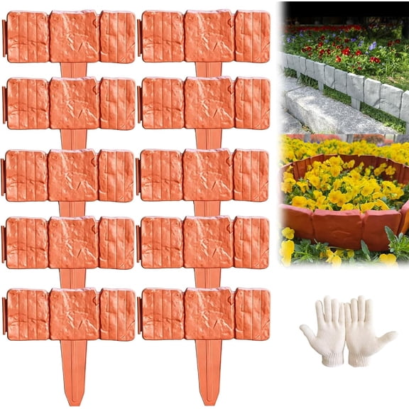 2026 Plastic Garden Retaining Fence,Stone-Look Lawn Edging Border,Decorative Flower Bed for Landscaping,Outdoor Tool-Free Expandable,Interlocking Landscape Edging, No Dig Borders, Weather Resistant