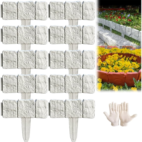 2026 Plastic Garden Retaining Fence,Stone-Look Lawn Edging Border,Decorative Flower Bed for Landscaping,Outdoor Tool-Free Expandable,Interlocking Landscape Edging, No Dig Borders, Weather Resistant