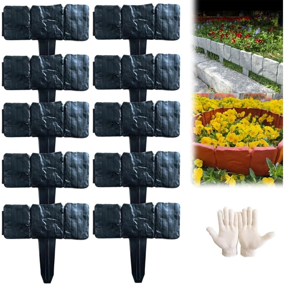 2026 Plastic Garden Retaining Fence,Stone-Look Lawn Edging Border,Decorative Flower Bed for Landscaping,Outdoor Tool-Free Expandable,Interlocking Landscape Edging, No Dig Borders, Weather Resistant
