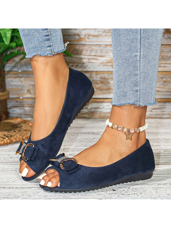 2026 Plus Size Flat Bottomed Casual Single Shoes For Women One Foot Set Fashionable And Retro Shoes With Exposed Teeth