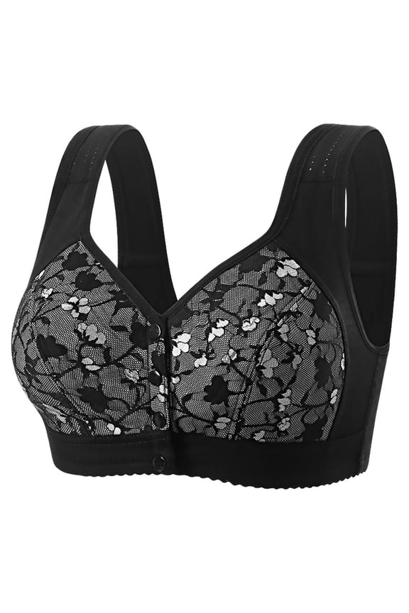 2026 Plus Size Posy Bra - Comfortable Front Button Wireless Shaping Bra, Lace Bras Without Underwire for Middle-Aged and Elderly Black 36