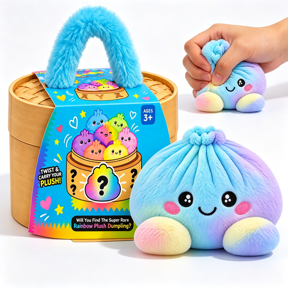 2026 Plush Dumpling Squeeze Mystery, Stuffed Dumpling Squishies Plushies Fidget Toy, Simulated Steamer & Fuzzy Handle, Christmas Surprise Stress Relief Collectible Toy Blue