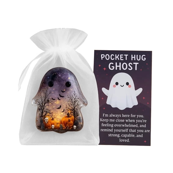 2026 Pocket Hug Ghost – Emotional Support Mini Plush with Encouragement Card, Inspirational Halloween Keepsake Gift