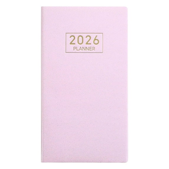 2026 Pocket Planner A6 Mini Weekly Planners Leather Pocket Notepad Daily Schedule Calendar Planner, 128 Pages/64 Sheets, Glitter Leather Notebook for Office Working, 1Pc, Multicolor(Pink,6.8x3.8")