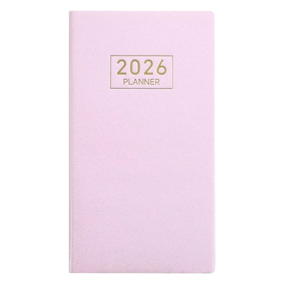 2026 Pocket Planner A6 Mini Weekly Planners Leather Pocket Notepad Daily Schedule Calendar Planner, 128 Pages/64 Sheets, Glitter Leather Notebook for Office Working, 1Pc, Multicolor(Pink,6.8x3.8")