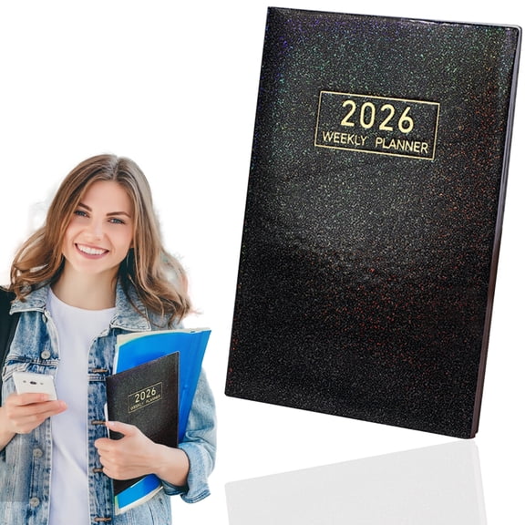 2026 Pocket Planner Weekly Planners 8" x 5.7" Starlight Black A5 Leather 2026 Pocket Notepad Daily Schedule Calendar Planner