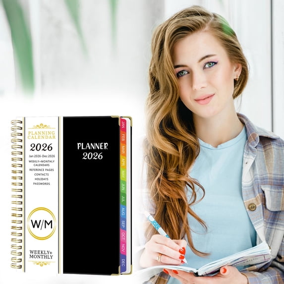 2026 Pocket Weekly And Monthly Schedule Planner With 15-Minute Increments For Daily Time Management - Black