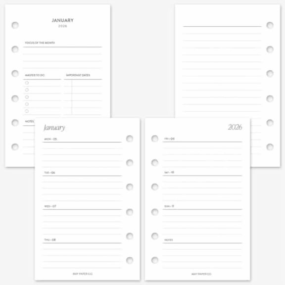 2026 Pocket Weekly Planner Refill, Week on Two Page Planner Insert for Pocket Filofax and LV PM 6 ringed Agenda (Horizontal Lined)