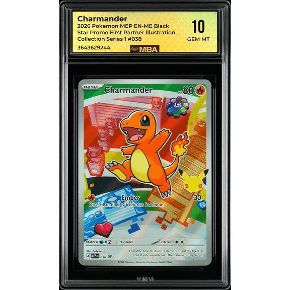 2026 Pokemon MEP EN-ME Black Star Promo Charmander #038 First Partner Illustration Collection Series 1 MBA 10