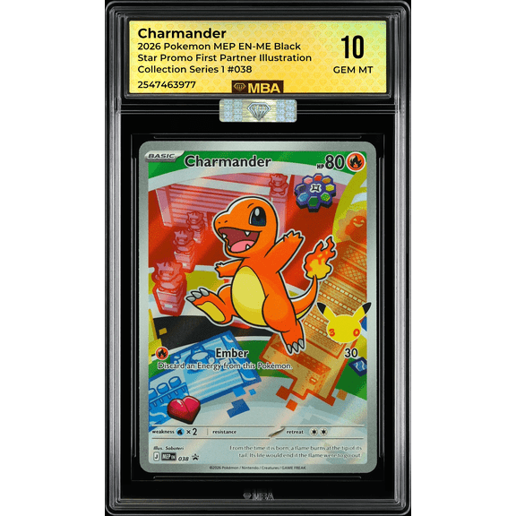 Graded 2026 Pokemon MEP EN-ME Black Star Promo First Partner Illustration Charmander #038 Auto MBA 10 Trading Card