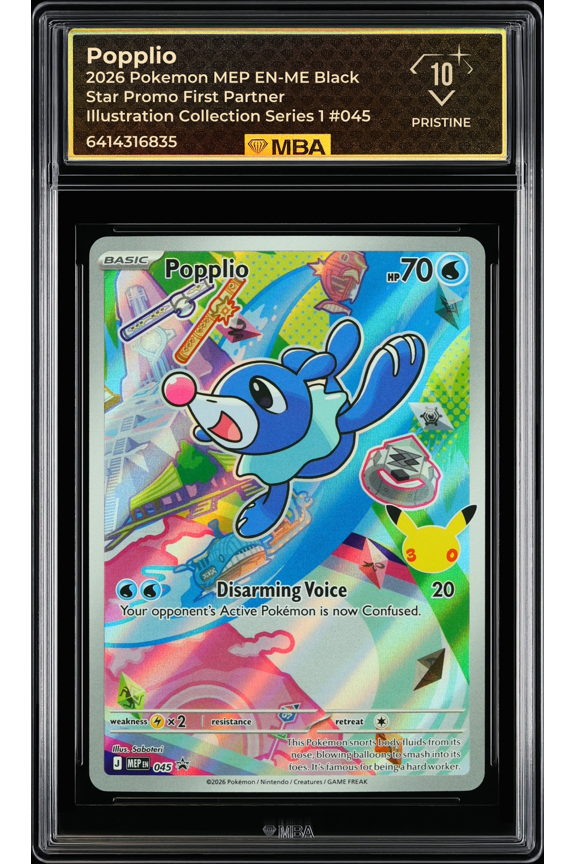 2026 Pokemon MEP EN-ME Black Star Promo Popplio #045 First Partner Illustration Collection Series 1 MBA 10