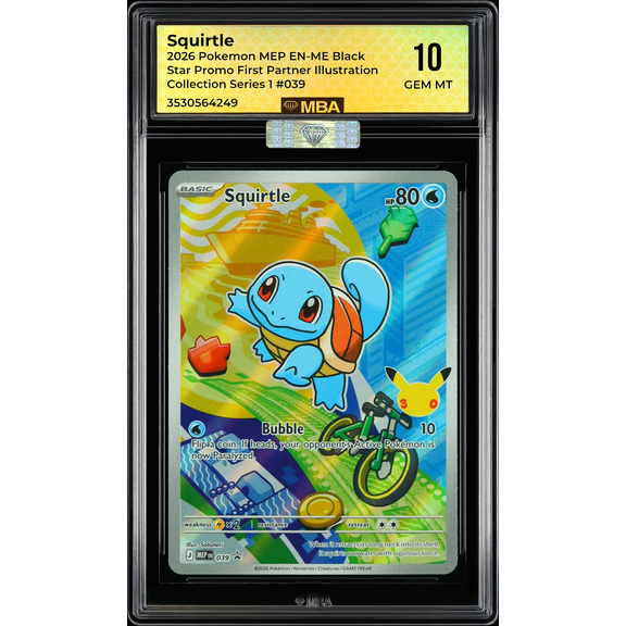 Graded 2026 Pokemon MEP EN-ME Black Star Promo Squirtle #039 First Partner Illustration Auto MBA Silver 10 Trading Card