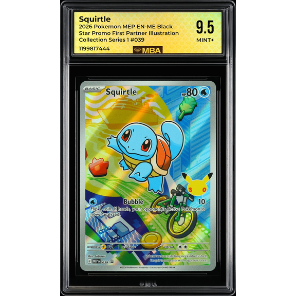 Graded 9.5 MBA 2026 Pokemon MEP EN-ME Black Star Promo First Partner Illustration Squirtle #039 Auto Trading Card