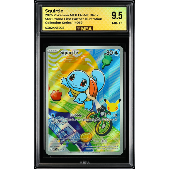 Graded 2026 Pokemon MEP EN-ME Black Star Promo Squirtle #039 First Partner Illustration Series 1 MBA 9.5 Autographed Tra