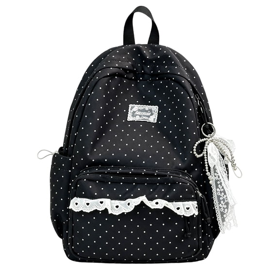 2026 Polka Dot School Backpack, Multi-Pockets Lace Trim Backpack, Large Capacity Schoolbag for Student College