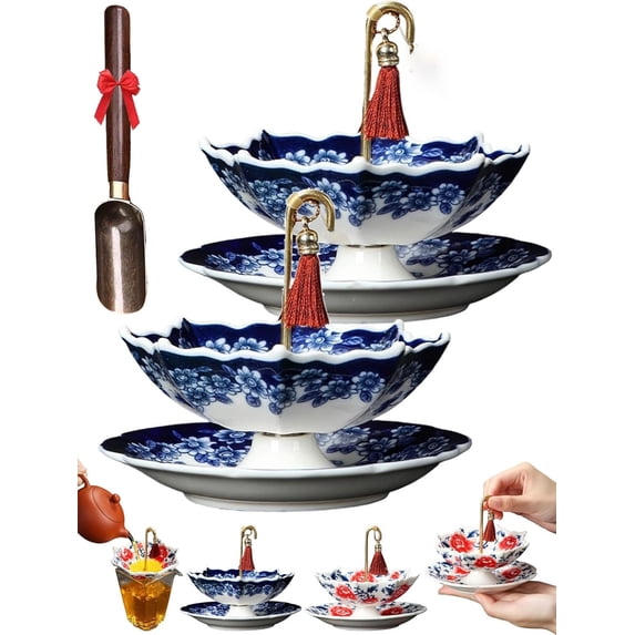Infusr 2026 Porcelain Umbrella Tea Infuser, Blue and White Ceramic Rotating ...