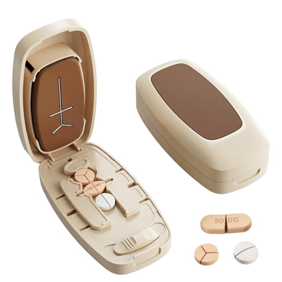 2026 Portable Adjustable Pill Cutter, 1/2 1/4 Splitter for Multiple Pills with Accurate Centering Alignment.(Beige)