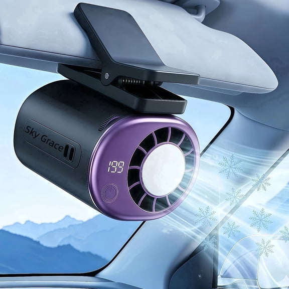 2026 Portable Clip-on Car Air Cooler Fan, USB Rechargeable Mini Cooling Fan with 360° Rotation, 199 Speed LED Display Personal Cooler for Office Beach Camping Outdoor (Black)