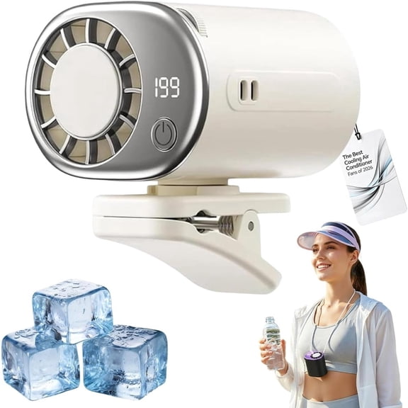 2026 Portable Clip-on Car Cooling Fan, 360 Full Rotation, 199 Adjustable Speed Levels, USB Rechargeable with LED Digital Display, Multi-use for Car, Office, Beach & Outdoor