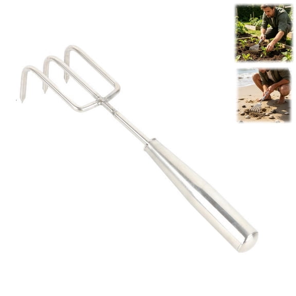 2026 Portable Handheld Rake Hand Rake, Stainless Steel Beach Rake Heavy Duty Gardening Hand Tool with Ergonomic Handle, Hand Cultivators for Gardening, Small Garden Claw Tool