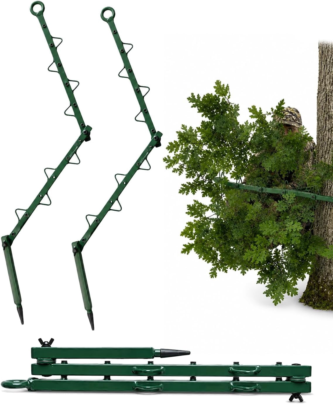 2026 Portable Hunting Concealment Branch Stand, Foldable Camo Screening Cover with Realistic Oak Leaves, Adjustable Multi-Hook Tree Stand Blind Accessory for Deer Turkey Outdoor Hunting 2PCS