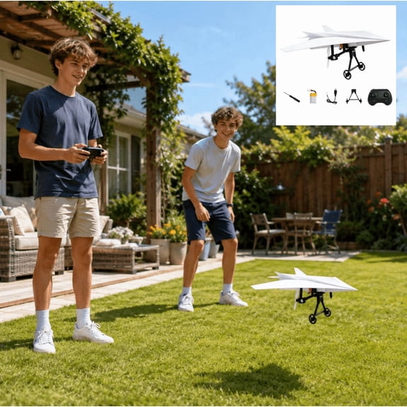 2026 Power-Up RC Paper Airplane Kit with Gyro Stabilizer – DIY Electric Remote Control Plane, Dual Propellers, Foldable Flying Stem Toy, Micro Fixed Wing Drone
