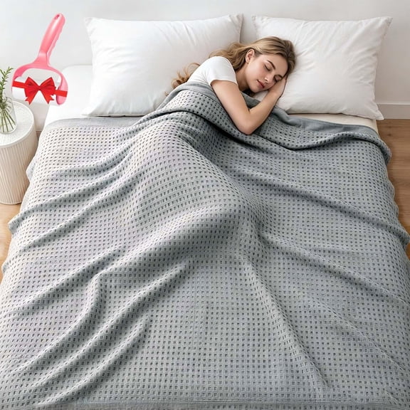 2026 Premium Bamboo-Cotton Waffle Weave Blanket, Bamboo Cotton Lightweight Breathable Blanket for Bed Couch Sofa, Soft Summer Cooling Blanket for Hot Sleepers All Season