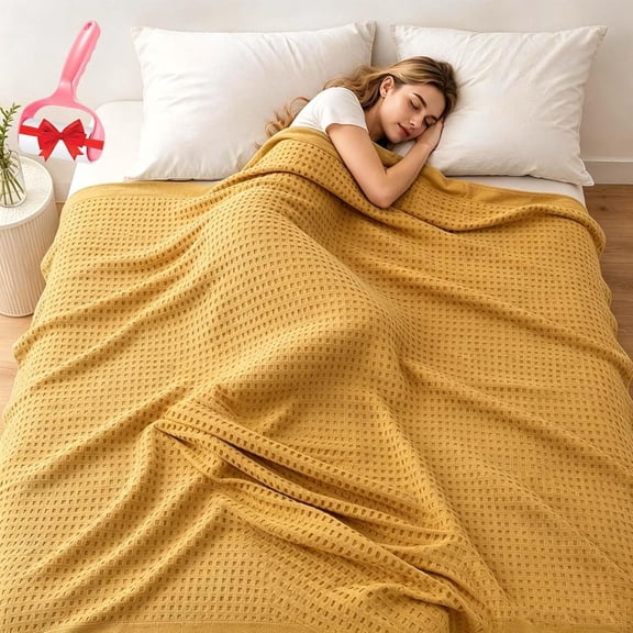 2026 Premium Bamboo-Cotton Waffle Weave Blanket, Bamboo Cotton Lightweight Breathable Blanket for Bed Couch Sofa, Soft Summer Cooling Blanket for Hot Sleepers All Season