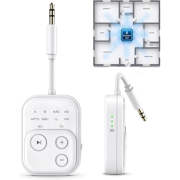 2026 Pro 6.0 Audio Transmitter Receiver | Adapter for TV/Airplane/Gym// Stereo to Headphones, Connection, Clear Sound & Low Latency, Link & 33FT Range