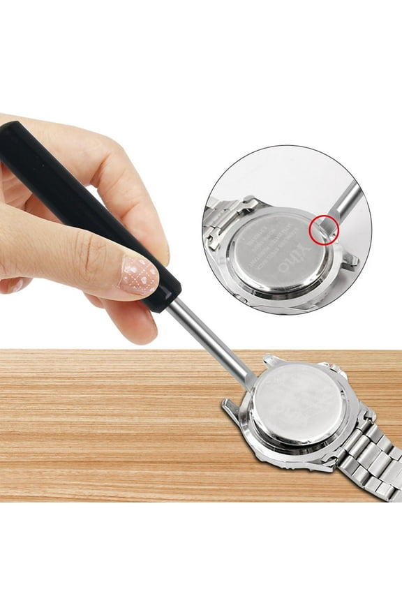 2026 Professional Watch Back Case Opener Tool – Slim Pry Remover for Battery Replacement, Scratch-Free Metal Stick for Horologists, Silver (Plastic+Metal)