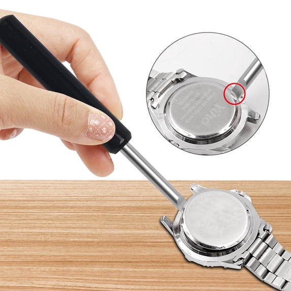 2026 Professional Watch Back Case Opener Tool – Slim Pry Remover for Battery Replacement, Scratch-Free Metal Stick for Horologists, Silver (Plastic+Metal)