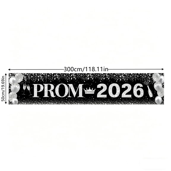 2026 Prom Banner Black Silver Glitter Graduation Yard Sign Weatherproof Polyester Class of 2026 Party Backdrop for Outdoor Garden Courtyard and School Graduation Season Decor