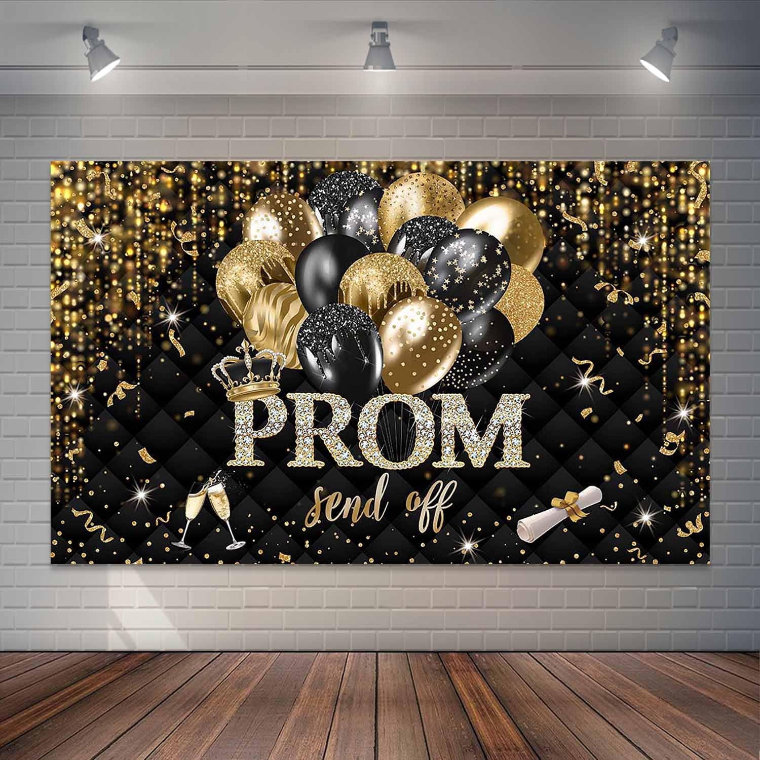 2026 Prom Send Off Backdrop Black and Gold Crown Graduation Photography ...