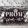 thumbnail image 1 of 2026 Prom Send Off Backdrop Black Silver Glitter Ballons Congrats Grad Background Class of 2026 Graduation Party Decorations Banner Supplies Photo Booth Props, 1 of 6