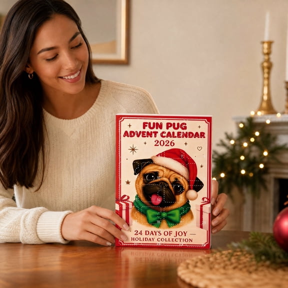 2026 Pug Christmas Advent Calendar 24 Days Countdown Box with Mini Pug Figurines Xmas Gift for Pug Lovers Holiday Desktop Decor