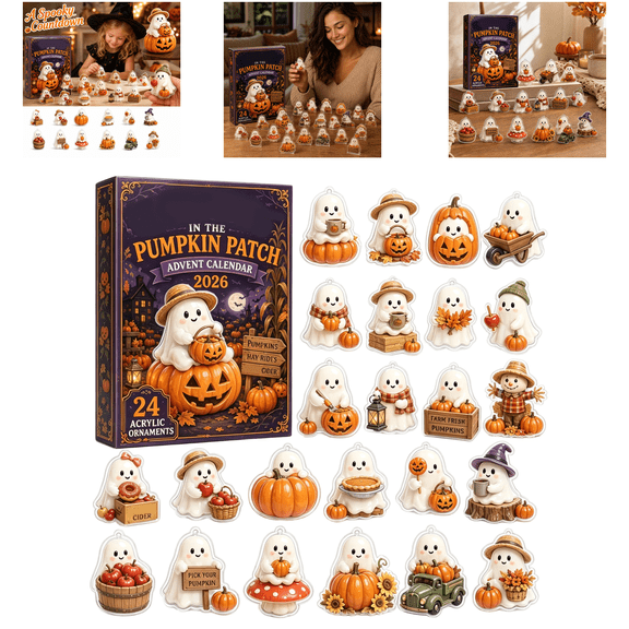 2026 Pumpkin Patch Advent Calendar, 24 Unique Acrylic Ghost Pumpkin Mini Figurines, Halloween Countdown Advent Calendar with Fall Farm Theme Decor