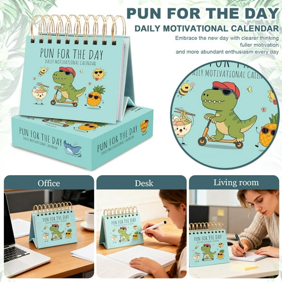 2026 Pun for the Day Desk Calendar Cute Animated Character Art Daily Humorous Motivational Planner Stable Stand Ideal Home Office Desktop Decor Gag Gift