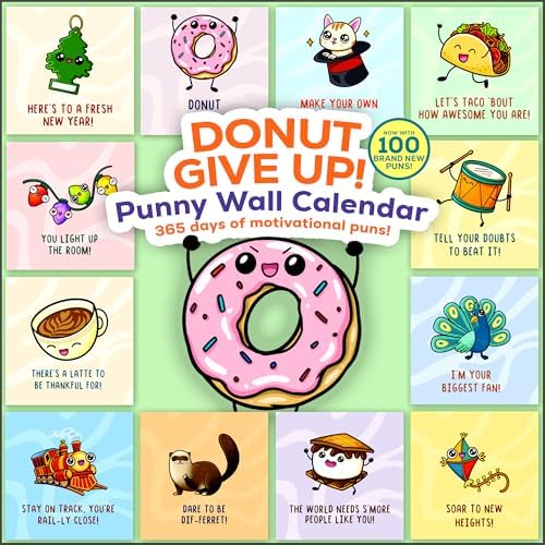 2026 Punny Wall Calendar - 12x12” Fun Cartoon Calendar with Daily Cute ...