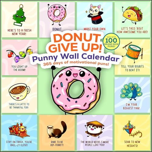 2026 Punny Wall Calendar - 12x12 Fun Cartoon Calendar with Daily Cute Cartoons and Motivational Puns - Clean Humor for Home and Office - Funny Gifts and Kids Friendly Dad Jokes$$Office