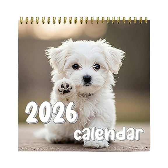 2026 Puppy Wall Calendar, English Monthly Date Display on Quality Paper with Metal Hanging Hook for Home Office School Decor