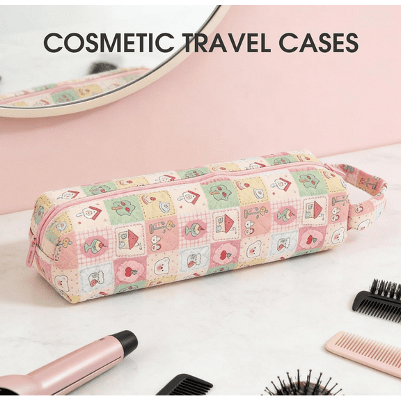 2026 Quilted Hair Tools Organizer Bag with Cartoon Checkered Pattern for Curling Irons, Flat Irons, Hair Dryers and Styling Tools, Portable Travel Case, Makeup Bag Haircare Accessories