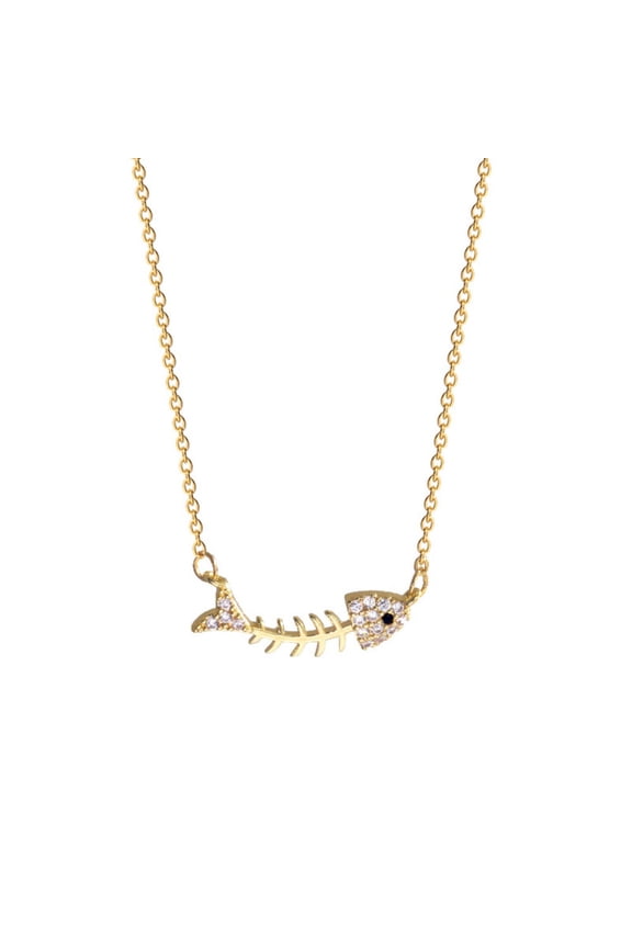2026 Quirky Fishbone Pendant Necklace - 18K Gold Plated Zircon Micro-Pave Fish Skeleton Collarbone Chain for Women INS Trendy Jewelry